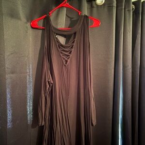 Black Long Sleeve Shirt with Crisscross Detail